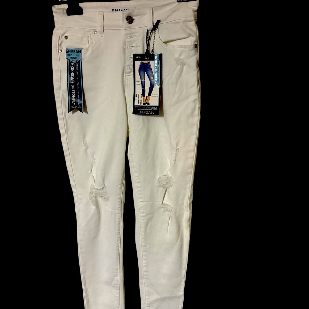 White Cropped Distressed Jeans with Ankle Length